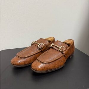 Gucci Tan Leather Loafers with Gold Accent